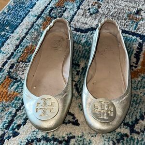 Tory Burch Metallic Silver Flats